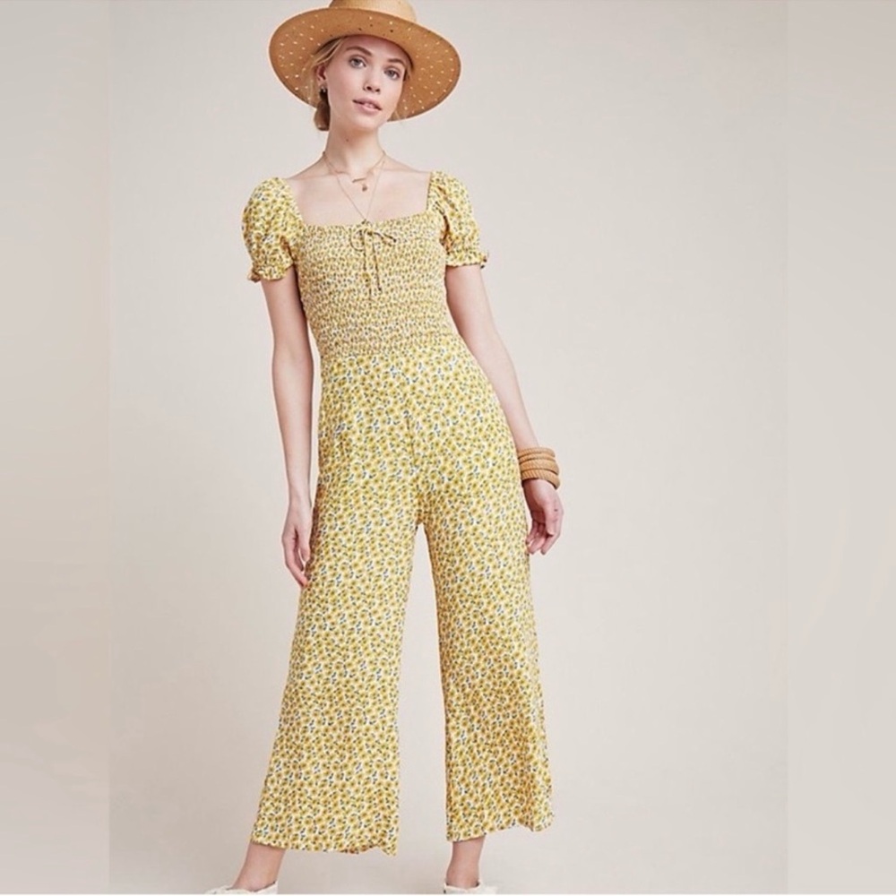 Anthropologie Faithfull The Brand Laszlo Smocked Jumpsuit